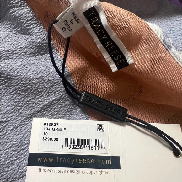 Tracy Reese blue gray floral silk crepe fit and flare dress watercolor floral - Picture 8 of 11